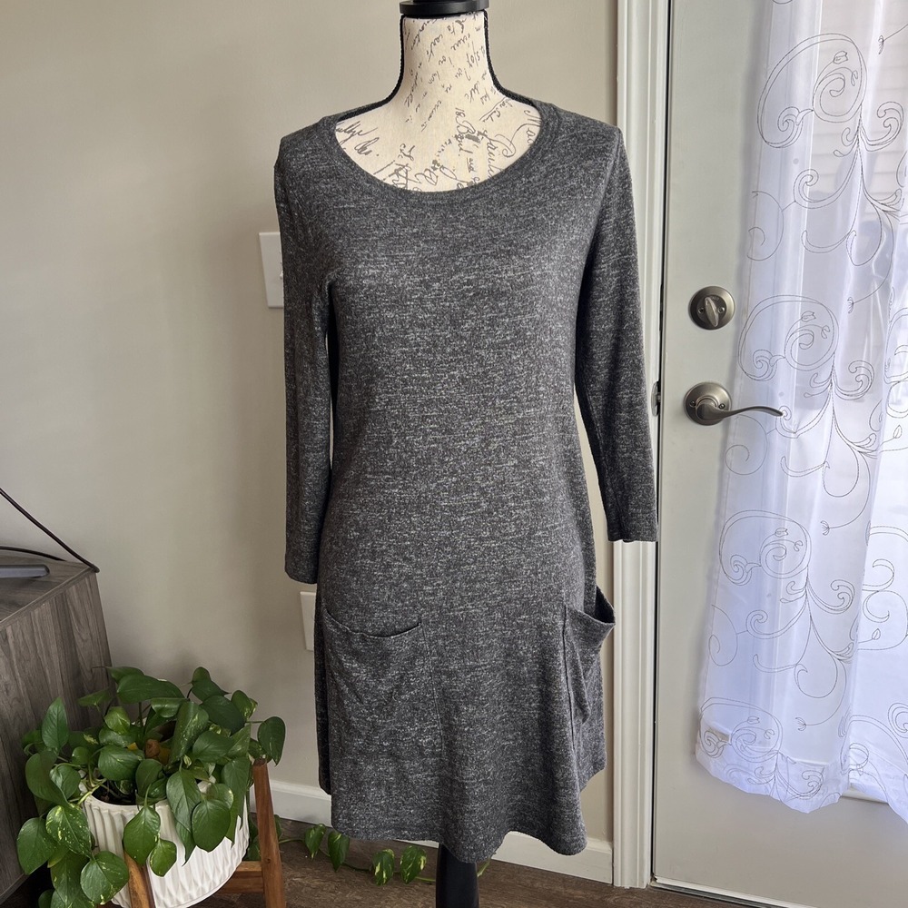 Abercrombie & Fitch Long Sleeve Swing T Shirt Dress Small Gray Pockets‎ Casual